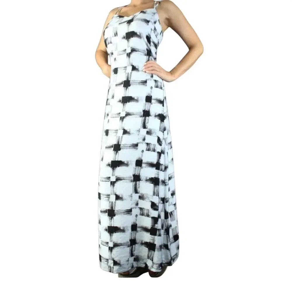 Armani Exchange (A|X) Brushstroke Grid Maxi Dress in black and white.Size L NWT